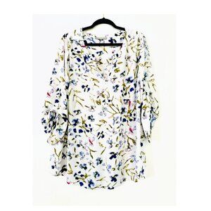 2x White Daniel Rainn Koda Split Neck Blouse Paint Splatter